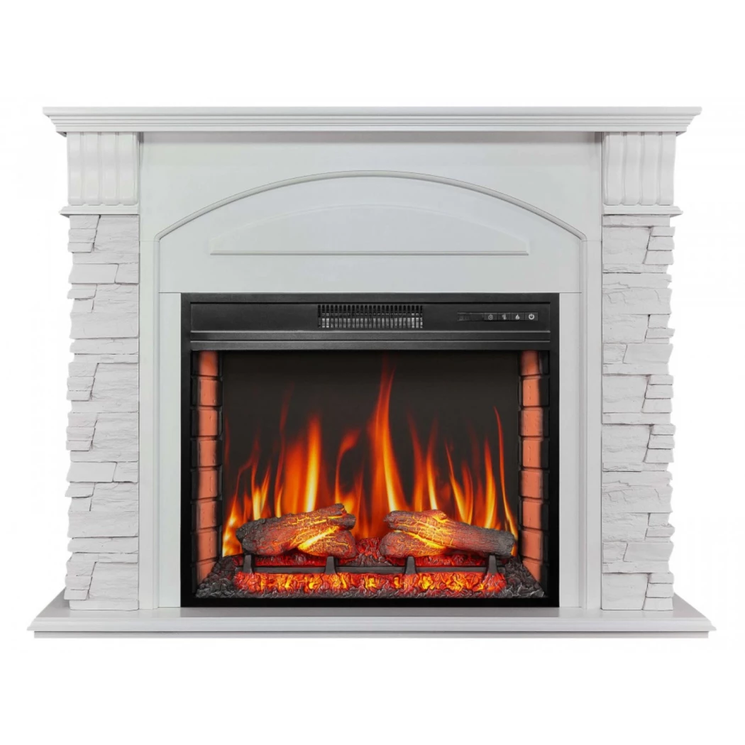 Artiflame - Alioth AF28S - Vit - Klassisk elkamin - sten effekt