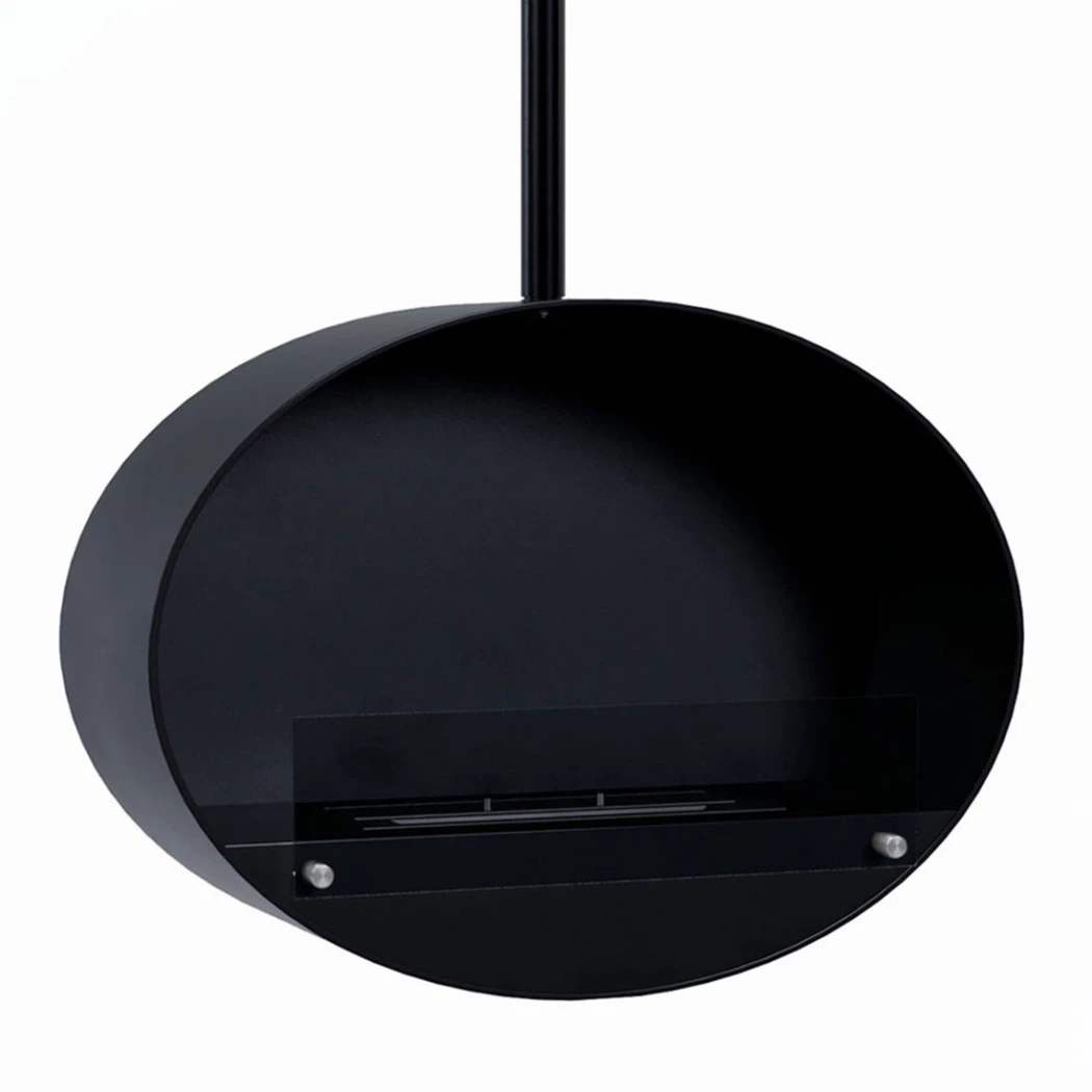 ScandiFlames - Halifax Svart Oval Takmonterad Bio-öppen Spis - 80 cm - Pulverlackerad svart stål - Justerbar höjd - Säkerhetsglas ingår