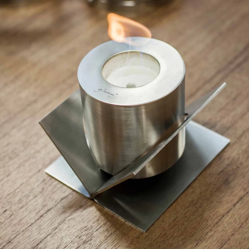Kivo Bordskamin – Borstat Stål GlammFire  | Etanolkamin-shop.se | Bordskamin