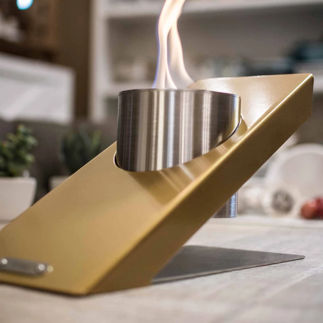 Oblique Single Bordskamin – Guld GlammFire  | Etanolkamin-shop.se | Bordskamin