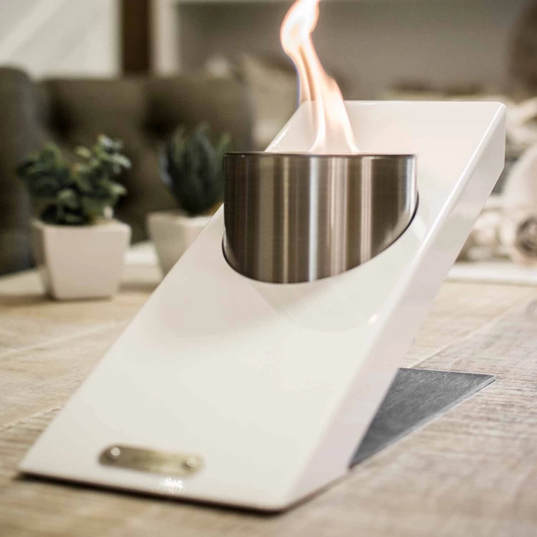 Oblique Single Bordskamin – Vit GlammFire  | Etanolkamin-shop.se | Bordskamin