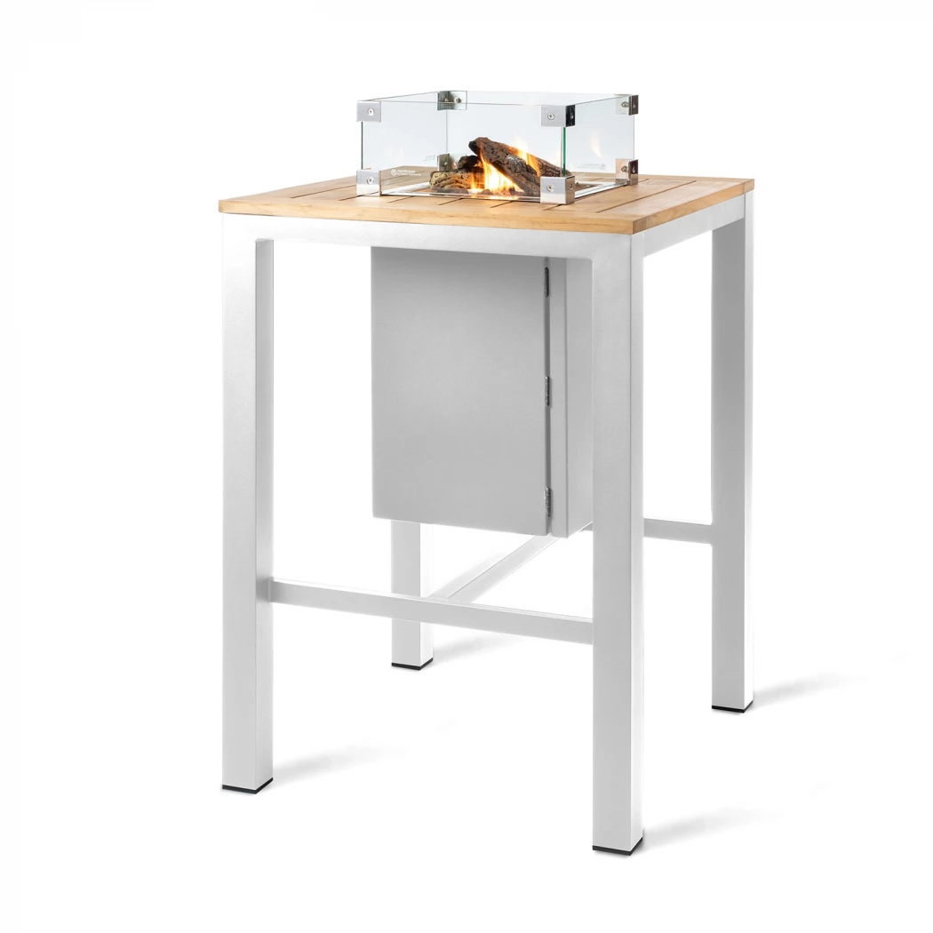 Fyrkantigt barbord med gasolkamin - vit