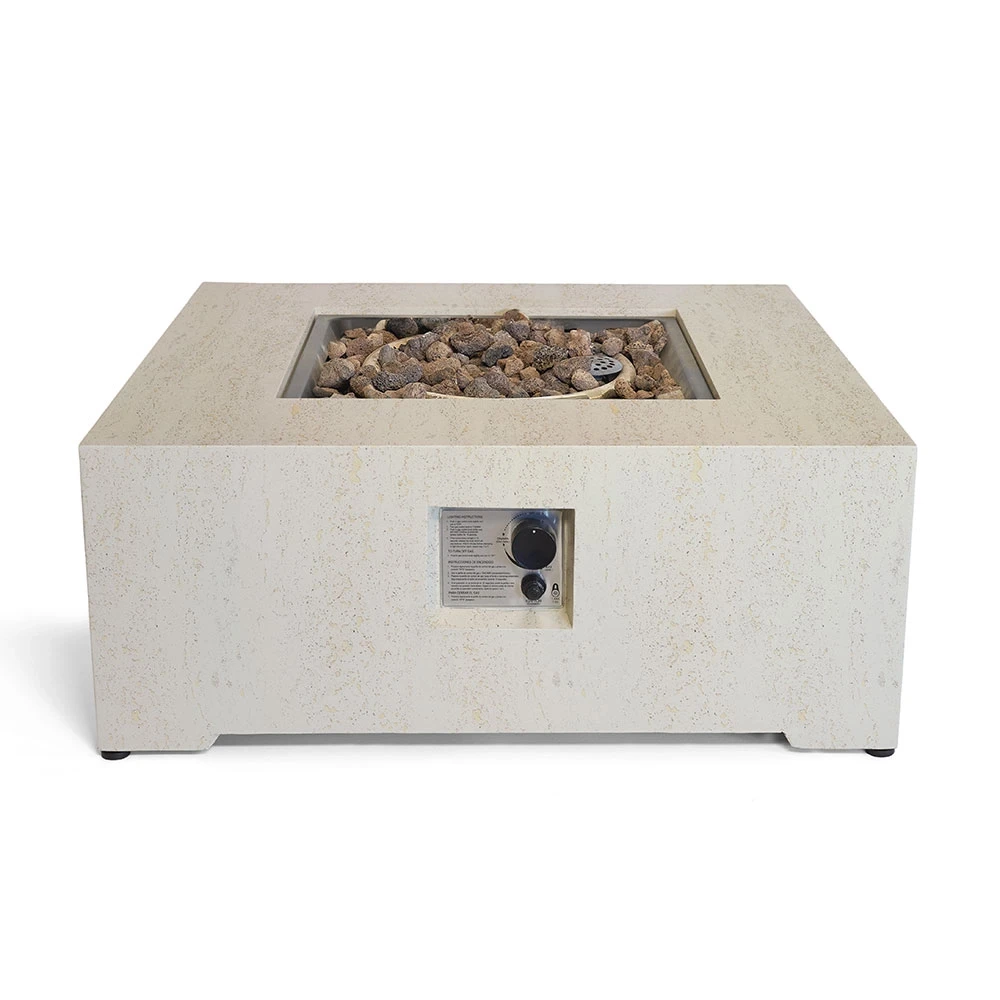 Estate Square 88 Travertin Gaseldstad Bord av Happy Cocooning - 88 cm Komposit Stenlook Utomhusbord 16,5 kW