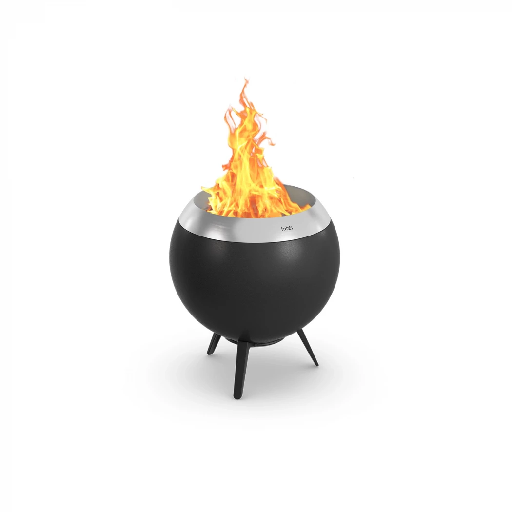Moon 45 Low Stand Firebowl från Höfats, Rökfri eldstad för ved och träpellets, svart och stålfärgad, stål och gjutjärn