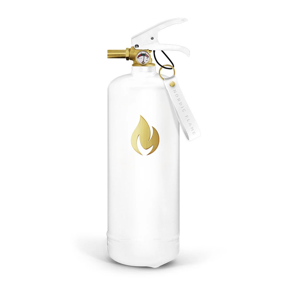 Vit Brandsläckare 2 kg - Guld Emblem Nordic Flame  | Etanolkamin-shop.se | Tillbehör för etanolkaminer