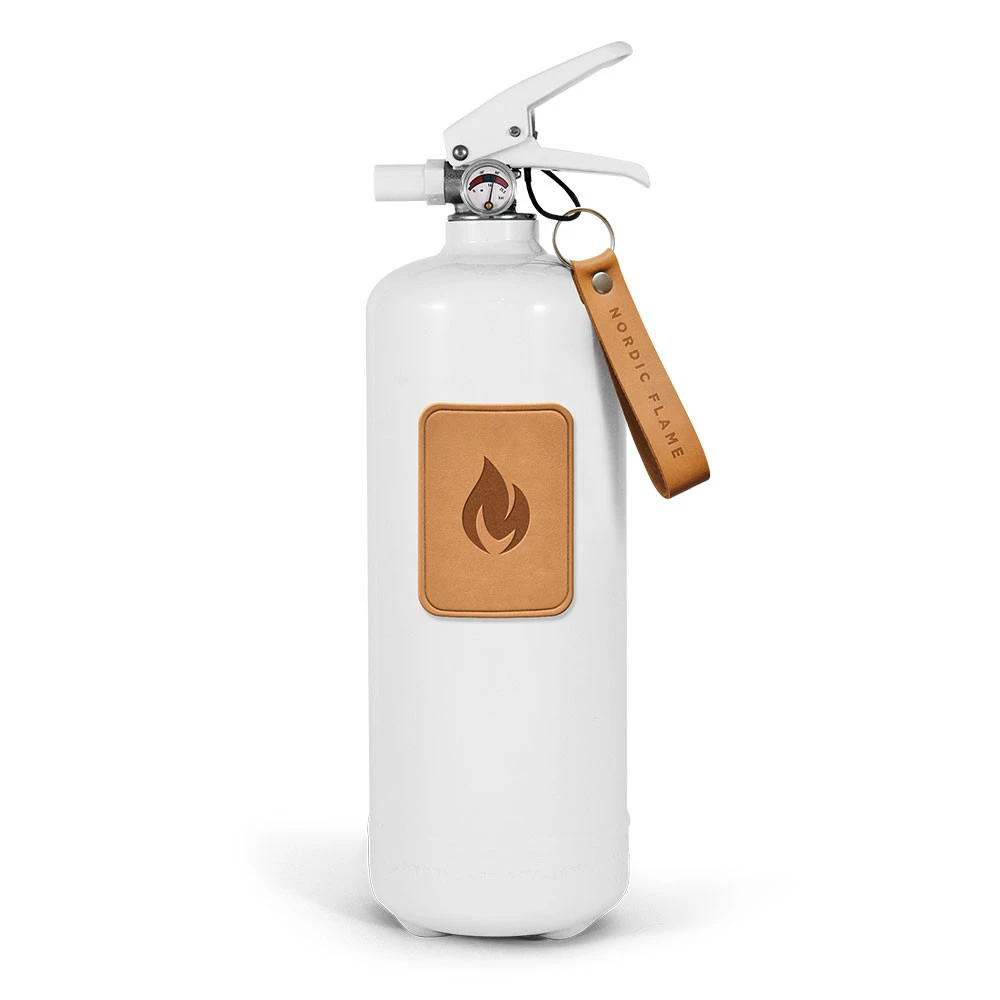 Vit Brandsläckare 2 kg - Ljus läder Nordic Flame  | Etanolkamin-shop.se | Tillbehör för etanolkaminer