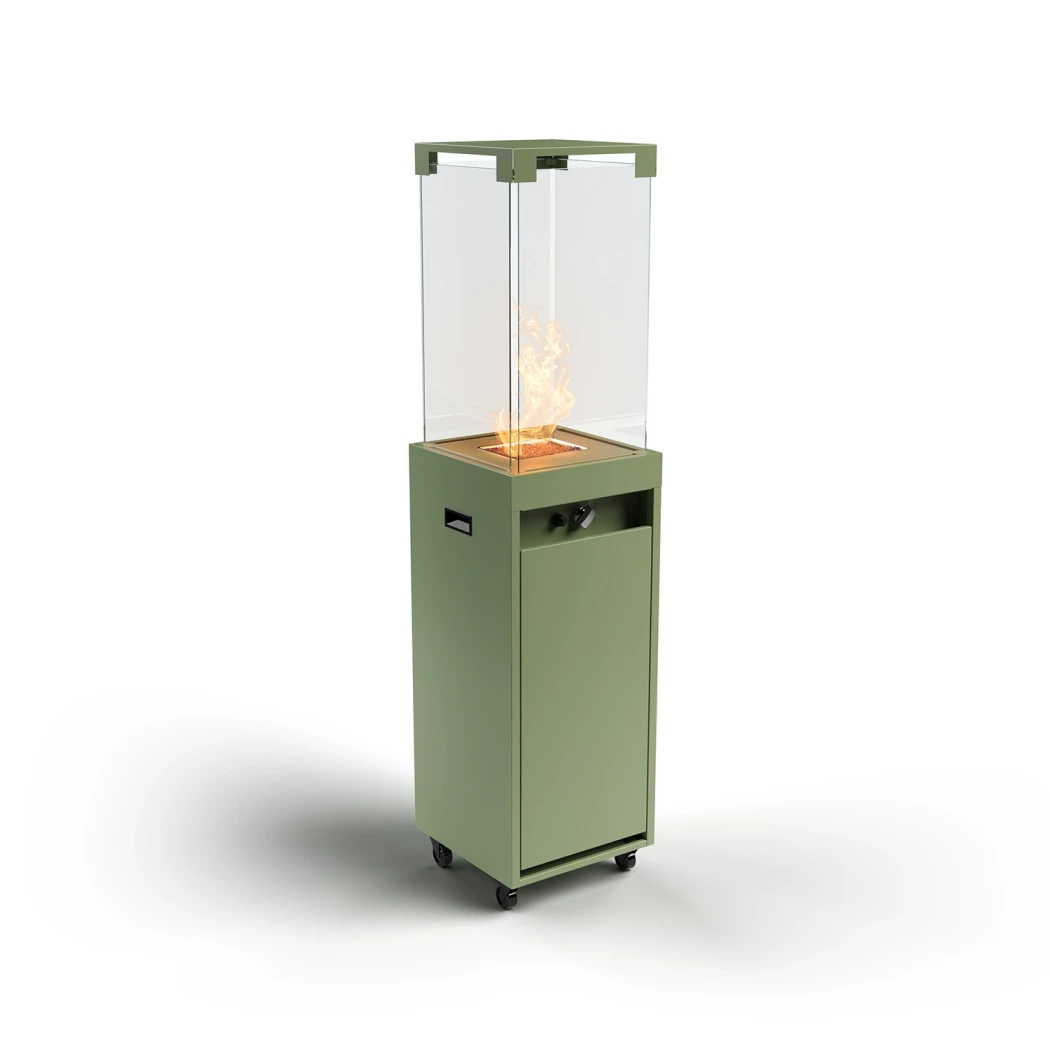 Planika Fires Faro Pale Green - Ljusgrön - Utomhus Gaskamin - Flaskgas Terrassvärmare - Med Glassidor - Skapa Mysighet på Terrassen - Justerbar Flamma
