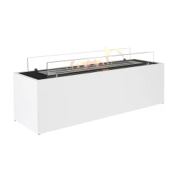 Fristående etanolkamin i unik, öppen design. Denna kamin är ett stillrent tillägg som effektivt höjer atmosfären i ditt rum.
