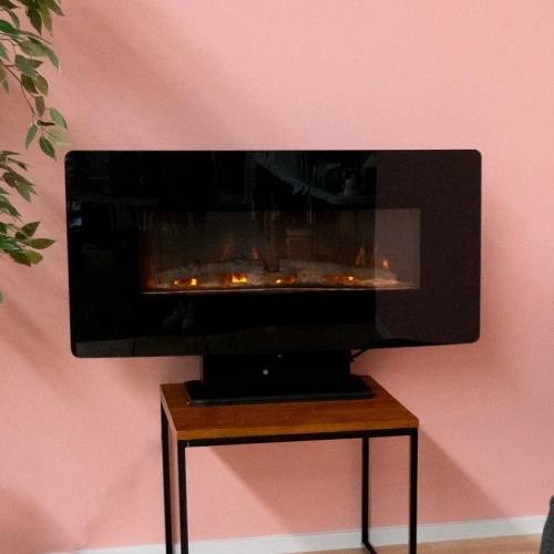 Vägghängd elkamin med stativ som också kan stå fritt Kamin för vägg eller fristående